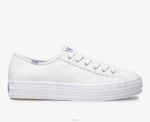 schoenen Keds driedubbele leren sneaker wit vrouwen 86BZ134
