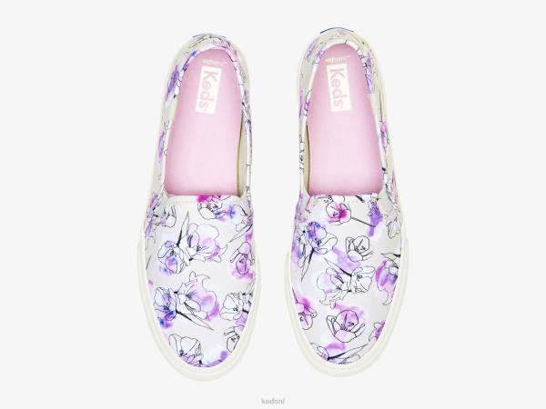 schoenen Keds dubbeldekker canvas aquarel bloemenprint slip op sneaker grijs paars vrouwen 86BZ64 - Image 4