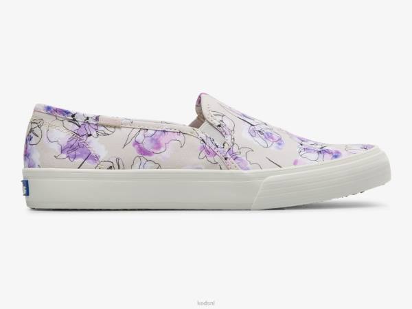 schoenen Keds dubbeldekker canvas aquarel bloemenprint slip op sneaker grijs paars vrouwen 86BZ64 - Image 1