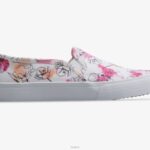 schoenen Keds dubbeldekker canvas aquarel bloemenprint slip op sneaker wit roze vrouwen 86BZ65