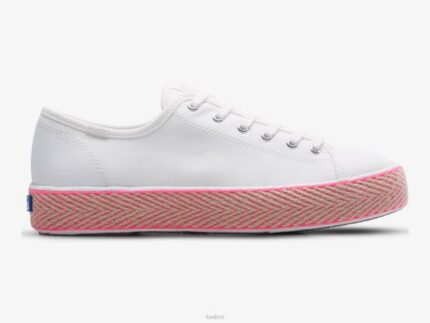 schoenen Keds triple kick canvas jute foxing sneaker wit neonroze vrouwen 86BZ167