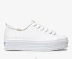 schoenen Keds driedubbele leren sneaker wit vrouwen 86BZ90